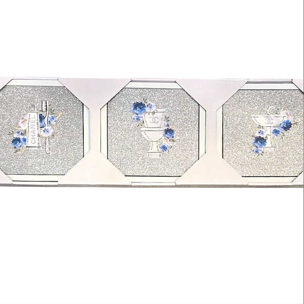 At Home Glitter Embellished Set Of 3 Bathroom Wall Decor